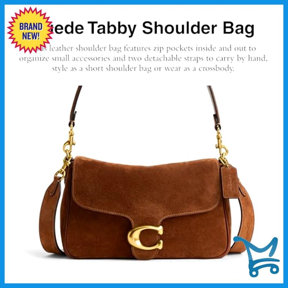 Suede Leather Shoulder Bag with Detachable Straps, Zip Pockets - Picture 2 of 5